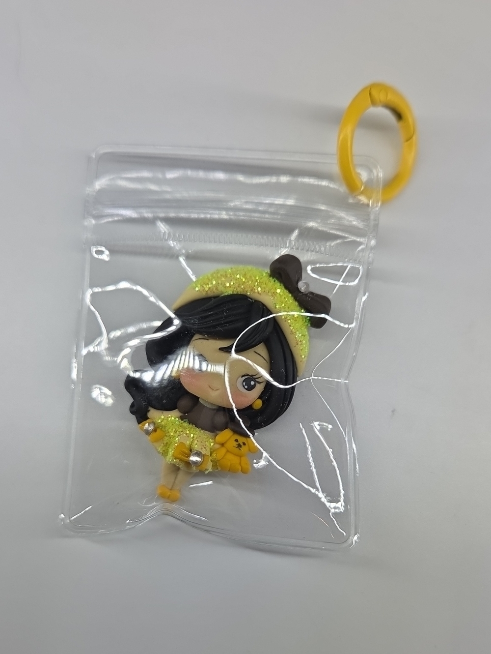 Yellow Cute Clay Girl Keychain Charm for Women Accessories